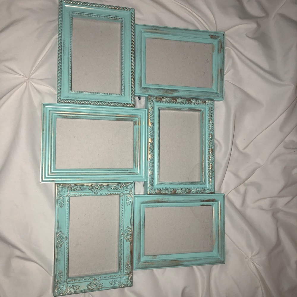 hanging turquoise and gold rustic picture collage